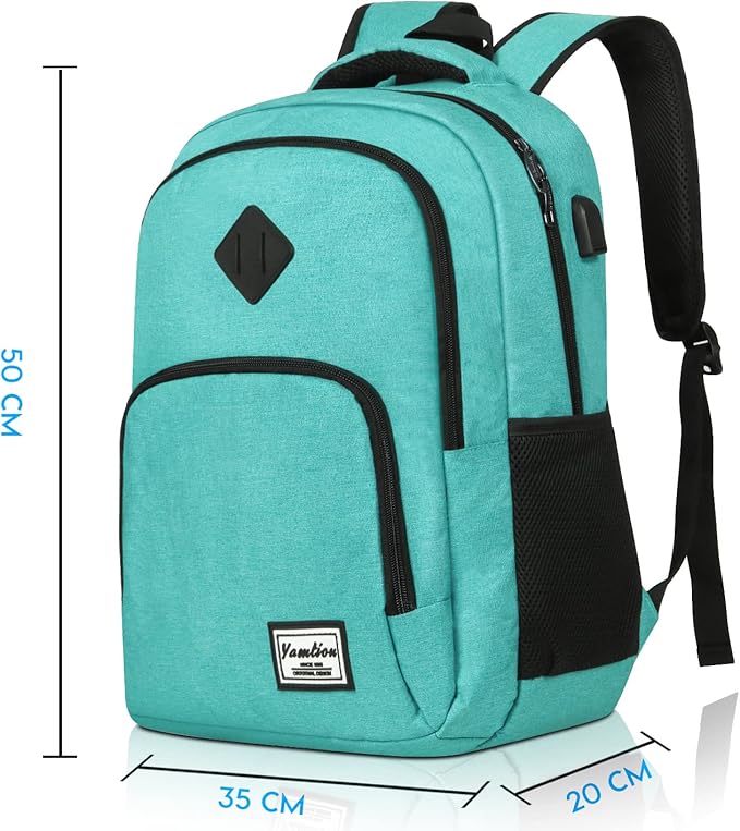 YAMTION School Backpack for Teen Girls and Boys,Laptop Bookbag for College with USB Charging Port,Green