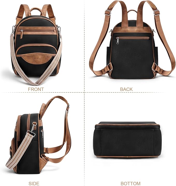 Small Backpack Purse for Women, Mini Backpack Vegan Leather with RFID Blocking & Tablet Pocket, Cute Shoulder Handbag for Travel, School & Work Black Brown
