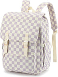 Women Laptop Backpack, Corduroy 15.6" Travel Backpack for Work College Business, Teacher Nurse Bag with Large Capacity School Bookbag Bags for Girls - Checkered Purple