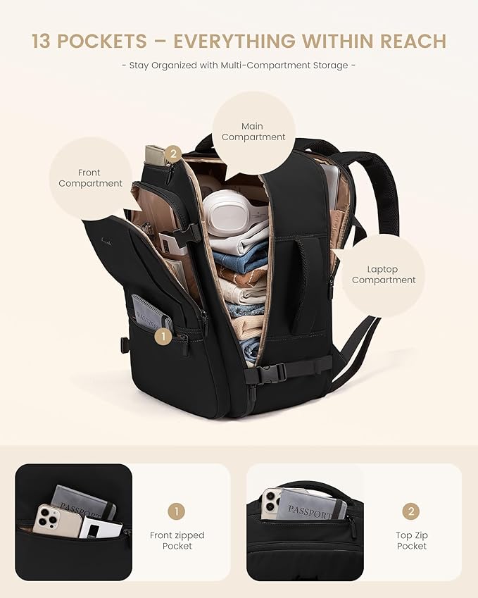 LOVEVOOK Travel Backpack for Women & Men, 60L Large Carry On Backpack Airline Approved, TSA Personal Item Weekender Bag, Laptop Backpacks with 3 Packing Cubes for Travel Essentials, Waist Belt