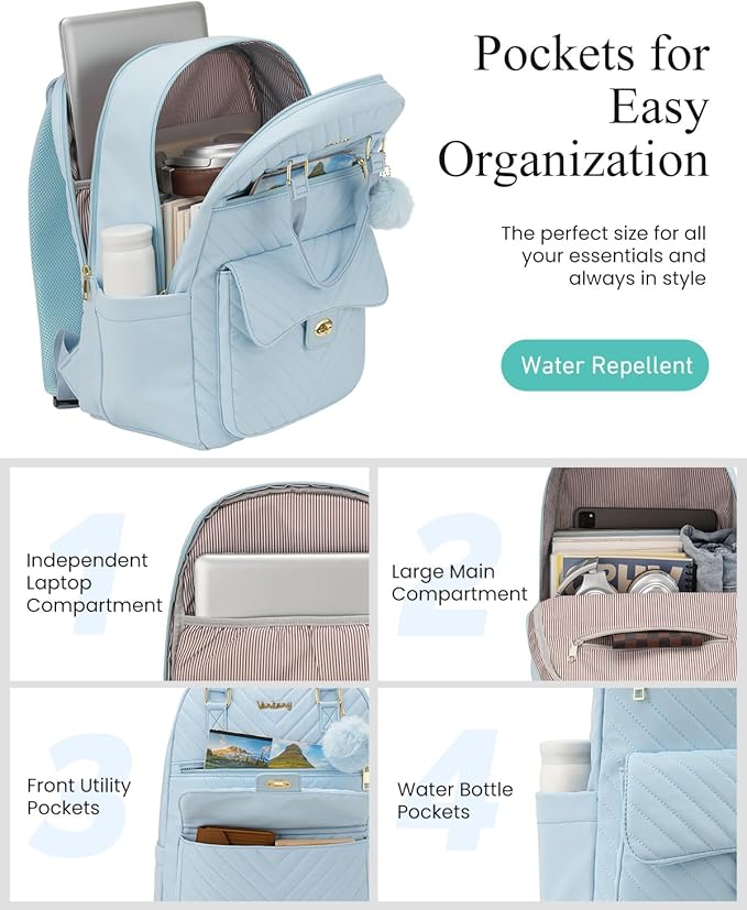 Backpacks for Girls, Cute School Book Bag for Middle High School College, Laptop Backpack Purse Women Work Travel, Blue