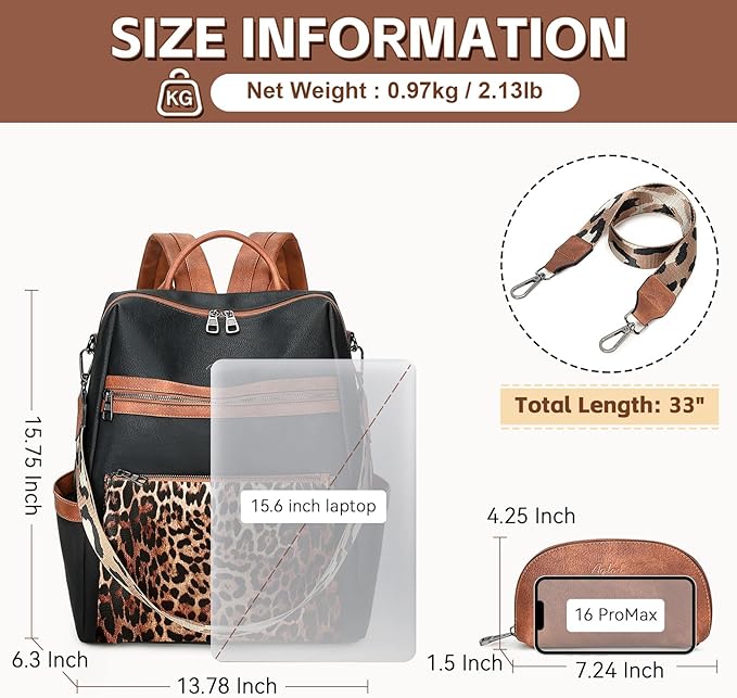 Vegan Leather Laptop Backpack for Women 15.6 Inch Work Backpack Purse for Travel College