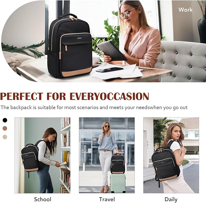 Laptop Backpack for Women,Travel Backpack with Laptop Compartment,Casual Daypack College Bookbag Computer Work Backpack, Black