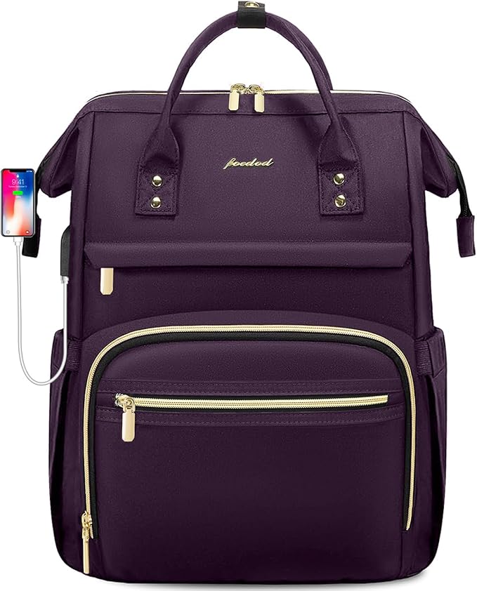 Laptop Backpack for Women Work Bags - 15.6 Inch Professional Womens Travel Backpack Purse Computer Laptop Bag Nurse Teacher Backpack Waterproof Carry on Back Pack with USB Port Dark Purple