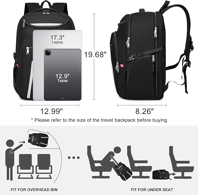 Laptop Backpack for Men, 17 Inch Anti-Theft Travel Backpack with USB Charging Port, Water Resistant College Business Computer Bag, Black, Large
