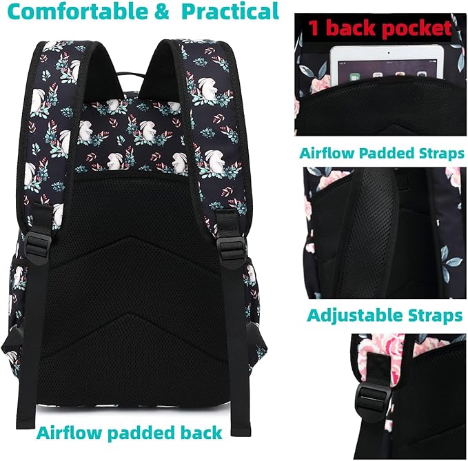 Leaper Travel Backpack for Women Laptop Backpack for Men Water-resistant School Backpack for Girls Kids Boys Back Pack Casual Daypack Satchel Geometric Black