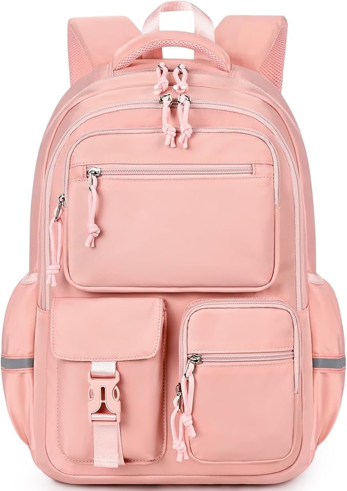 mibasies School Backpack for Teen Girls: 17.9 IN Backpack for Women with Laptop Compartment for Middle High Elementary School College Travel- Kids Bookbag Light Pink
