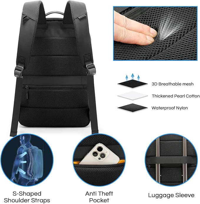 BANGE Casual Daypacks With Separated 15.6 Inches Laptop Compartment, FAA Flight Approved Weekender Bag Carry on Backpack, Waterproof Commute Work for Men and Women