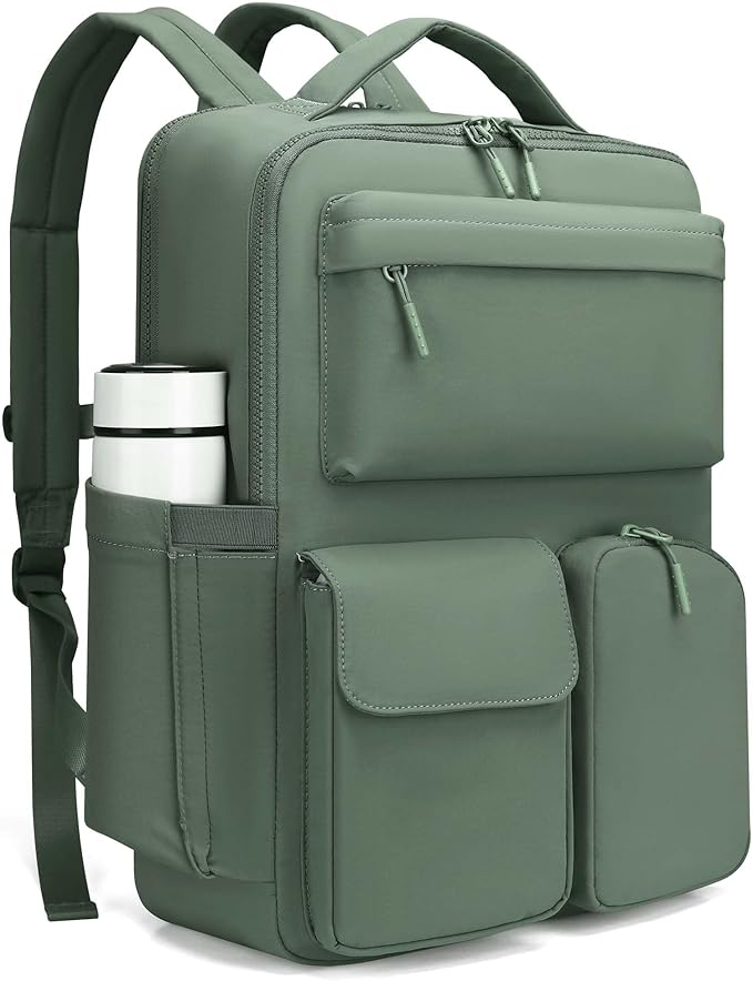 FODOKO Backpack for Work, Casual Backpack for Women Men Daypack Backpack for Travel College Bookbag Separate Compartment for 15.6 Inch Notebook JasperGreen