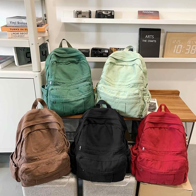 Coffee Brown Canvas Backpack for Women & Men Retro Aesthetic Rucksack Basic Backpack for High School/College Students Travel Laptop Bag