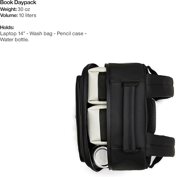 RAINS Book Daypack Regular Grey Laptop Backpack for Men and Women, Waterproof Black Minimalist Commuter Bag with 15”-16"