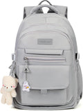 Girls Backpack for College High Middle School Student, Cute Aesthetic Bookbag for Teens Women with Accessories,Grey