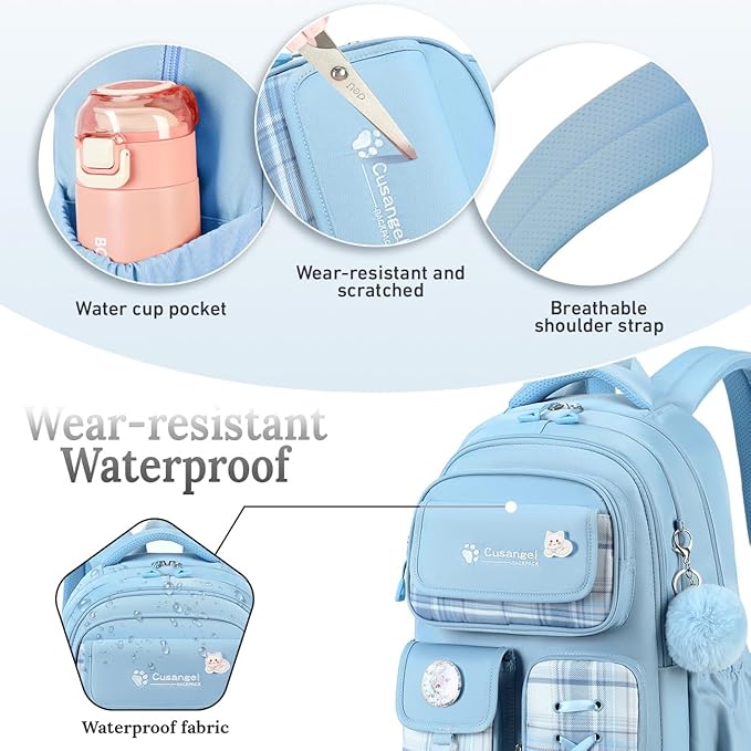 Cusangel Kids Backpack for Girls,18 inch Cute Daily backpack,Large Capacity School Waterproof Daypack