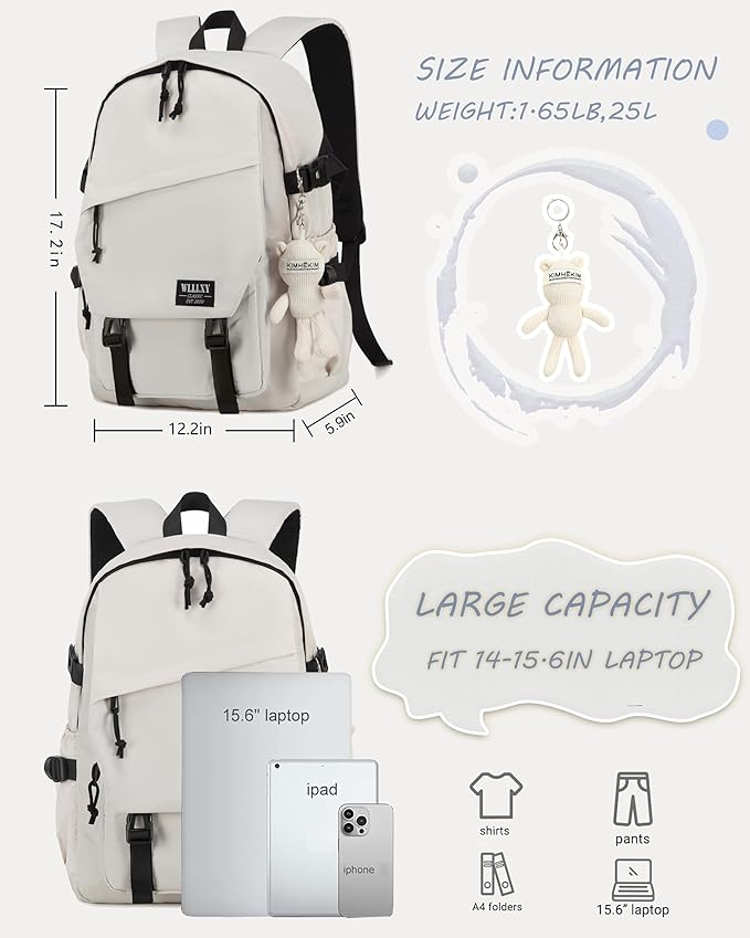 Caoroky knight College School Bag for Men Women Laptop Backpack 15.6 Inch Anti Theft Travel Daypack Large Elementary Middle High Bookbags for Teens Girls Boys Students-Medium,off-white