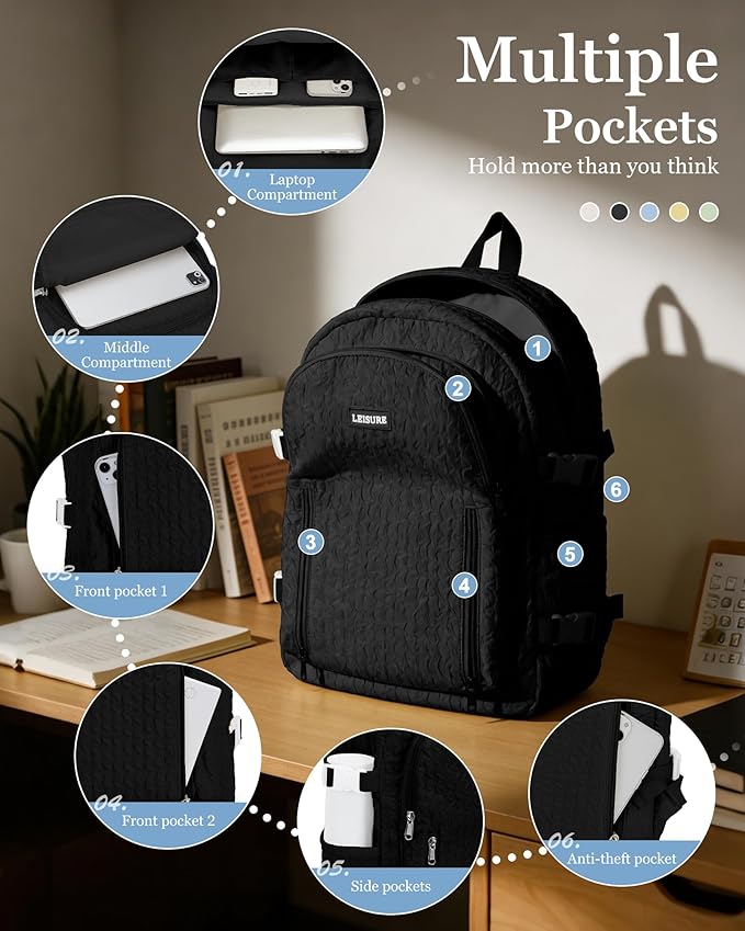 weradar Lightweight Middle School Bag For Teens Girls,Kawaii Backpack For College Students,Aesthetic Black Bookbag,Cute School Backpack For Women Casual Daypack
