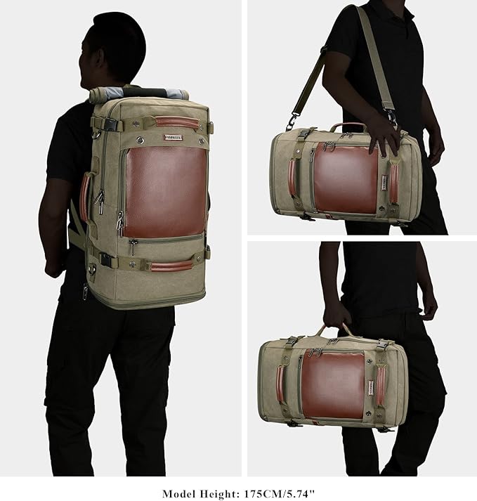 WITZMAN Travel Backpack for Men Women Carry on Luggage Backpack Canvas Rucksack Duffel bag with Shoe Compartment（A2021 Light green）