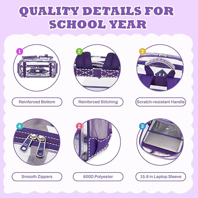 Clear Backpack for School,Heavy Duty PVC Transparent Bookbag for Girls Stadium Approved See Through Backpack