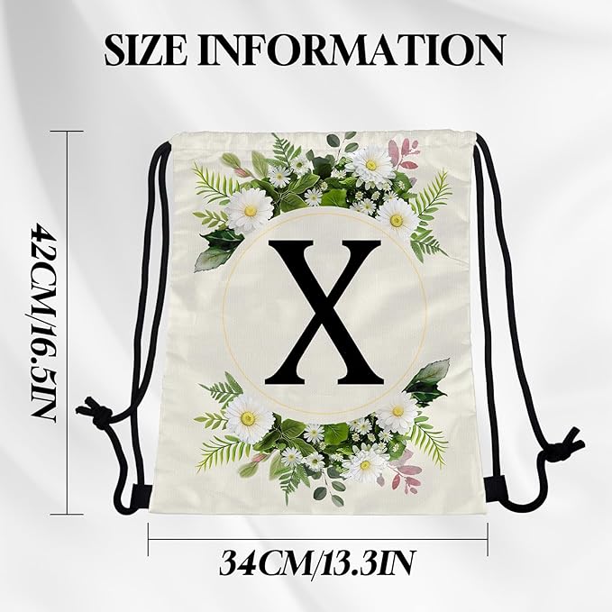 Initial Letter Drawstring Backpack String Sports Gym Bags Waterproof Sackpack Cute for Men Women Beach (13"×17") (Letter-X)
