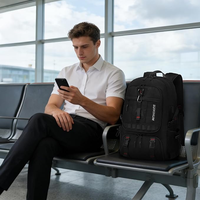 Travel Backpack for Men, 35L TSA Approved Large Laptop Backpack Fits 18.4 Inch, Water-Repellent W/Shoe Compartment & Wet Pocket Anti-theft Pocket, Black