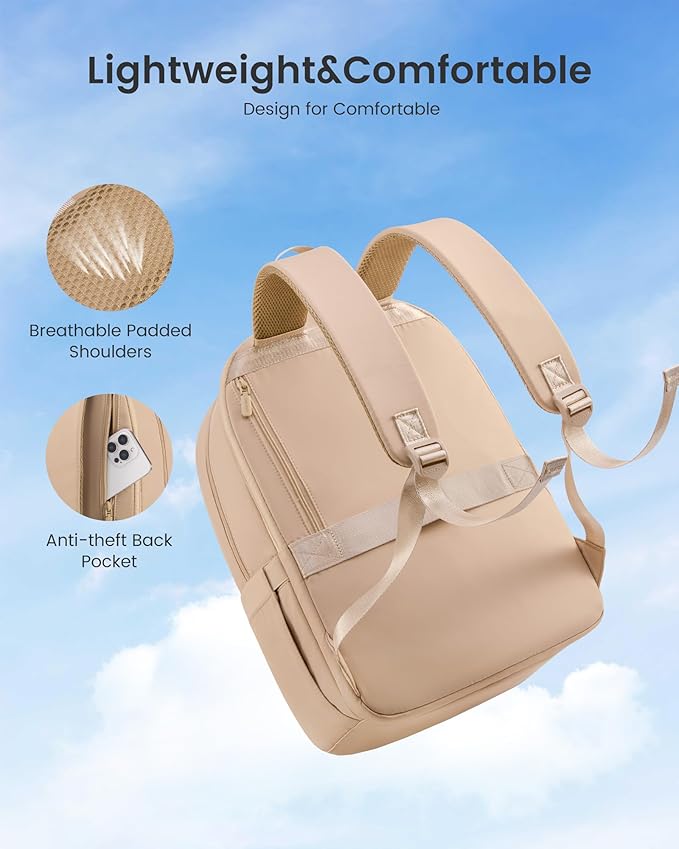 LOVEVOOK Laptop Backpack for Women, Puffer Travel Bag Fits 17 Inch Laptop, Lightweight Work Daypack for Teacher Nurse, Water-resistant College Bookbag, Coffee Brown