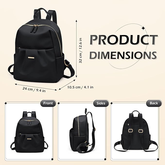 Backpack for Women, Small Cute Backpack Purse Lightweight Casual Daypack Backpack for Travel Mini Backpacks for Ladies College Work,9.7Inch,Black
