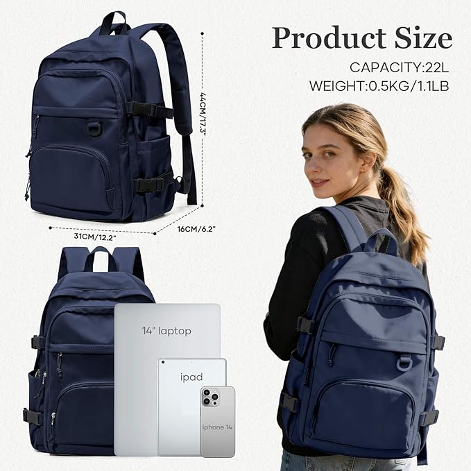Lightweight College Backpack Cute School Bag High School Backpack Casual Daypack Backpack (Dark Blue)