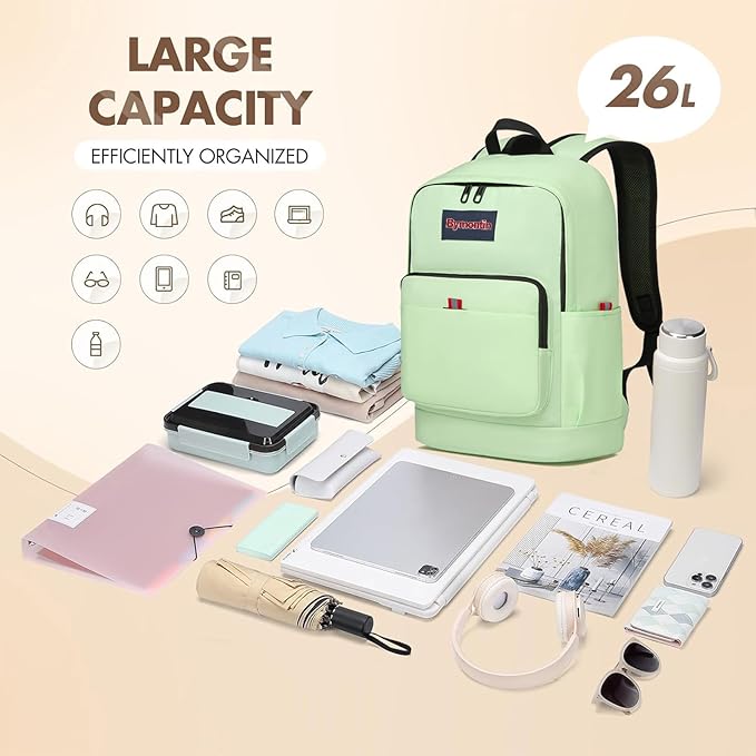 Classic Casual Backpack, Lightweight Daypack with 10 Pockets, Laptop Compartment, EVA Foam Pad (Yellowish green)