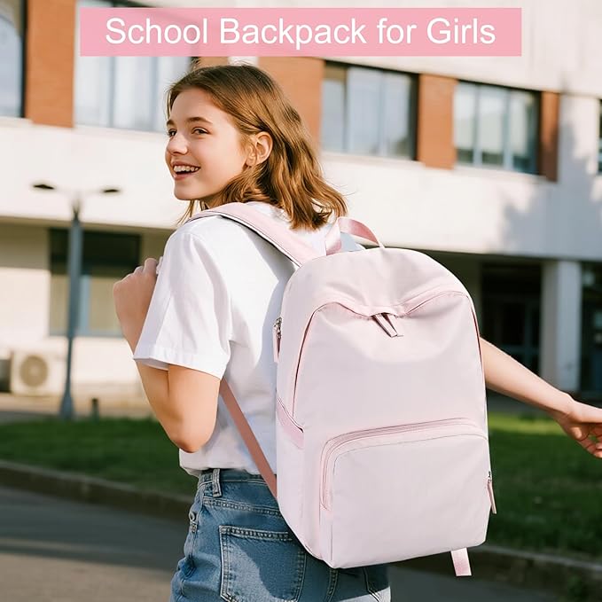 BTOOP Backpack for School Girls Teens Lightweight College Bookbag Casual Work Travel Laptop Backpack for Women Water Resistant Pink Backpacks(Pink)