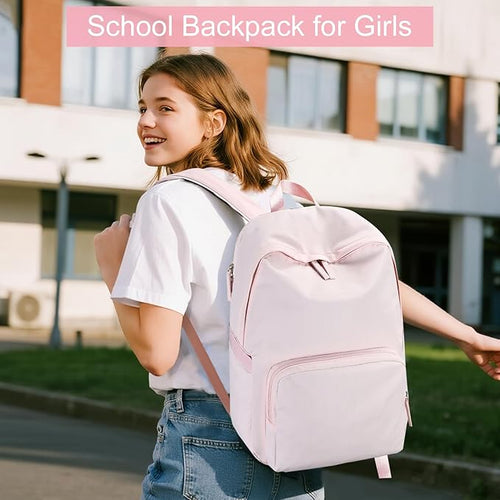BTOOP Backpack for School Girls Teens Lightweight College Bookbag Casual Work Travel Laptop Backpack for Women Water Resistant Pink Backpacks(Pink)