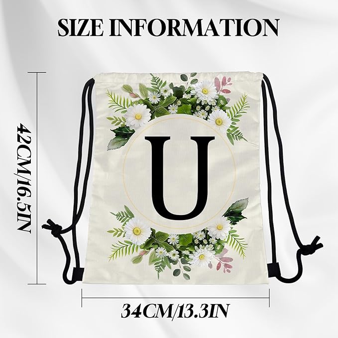 Initial Letter Drawstring Backpack String Sports Gym Bags Waterproof Sackpack Cute for Men Women Beach (13"×17") (Letter-U)