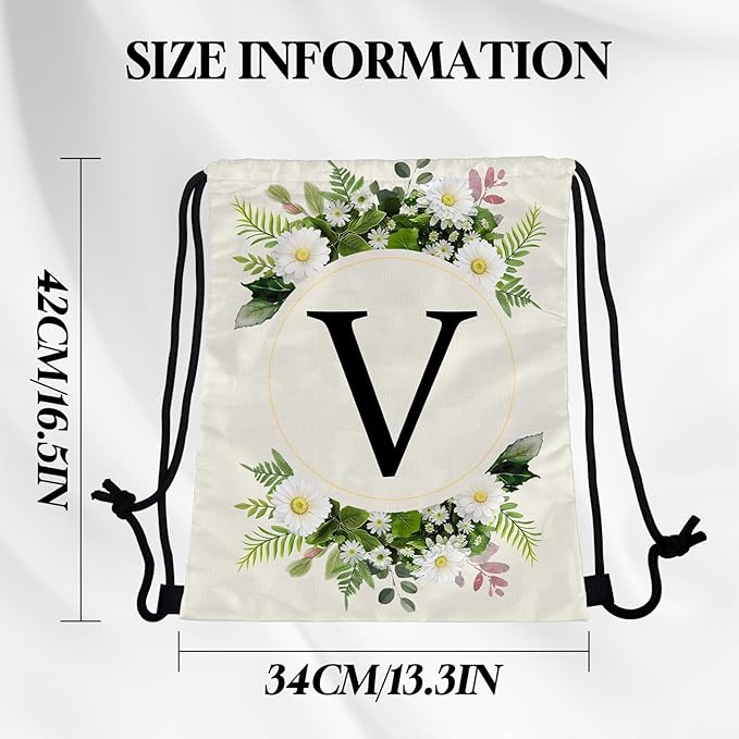 Initial Letter Drawstring Backpack String Sports Gym Bags Waterproof Sackpack Cute for Men Women Beach (13"×17") (Letter-V)