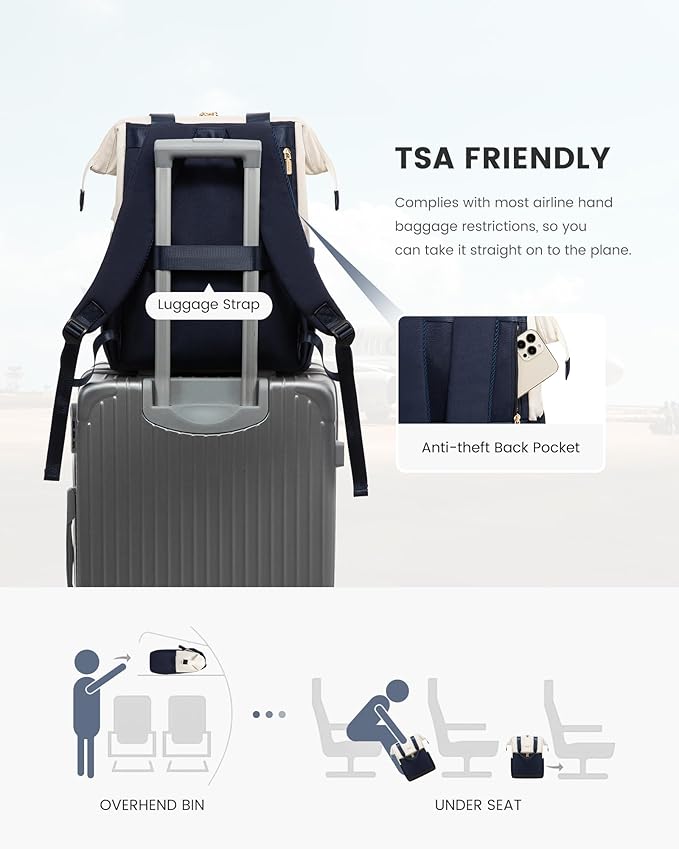 LOVEVOOK Laptop Backpack for Women, 15.6 Inch Work Laptop Bag with USB Port, Fashion Teacher Nurse Backpack Purse, Waterproof Travel Computer Backpack with Organizer Bag, 2PCS, Beige-Blue