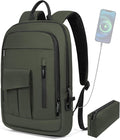 Business Backpack for Men Slim Lightweight Laptop Backpack Water Resistant Small Office Backpack for Commute Travel Daily Office Work with Small Bag (Green, 15.6")