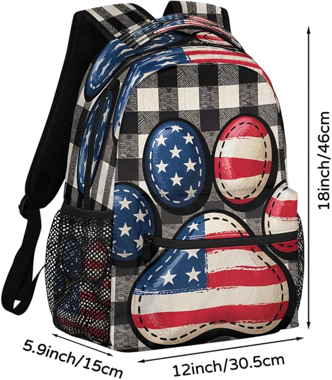 Pardick Paw USA Flag Backpack for Kids Girls Boys Lightweight School College Students 18in Bookbag Large Capacity Computer Backpacks Laptop Rucksack Travel Gym Hiking Camping Daypack