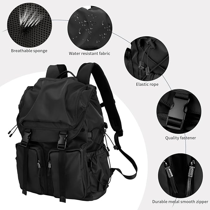 Vintage Laptop Backpack for Men & Women, 35L Functional Stylish Backpack with Stretchy Side Pocket Design, Water Resistant College Work Commuter Travel Backpack Fits 17.3 Inch Tablet, Notebook