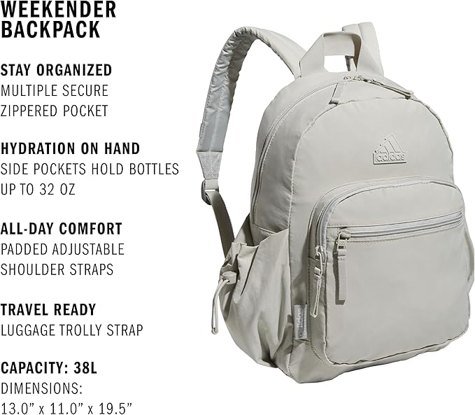 adidas Weekender Backpack – Compact Lightweight Everyday Bag, 19L