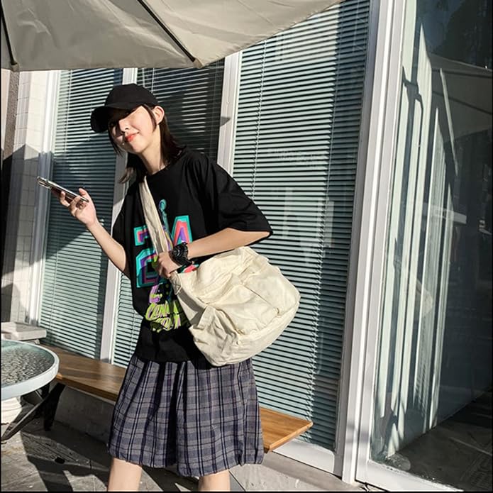 GAXOS Aesthetic Cute Messenger Bag for School Vintage Black Canvas Crossbody for Women Shoulder Laptop Bag
