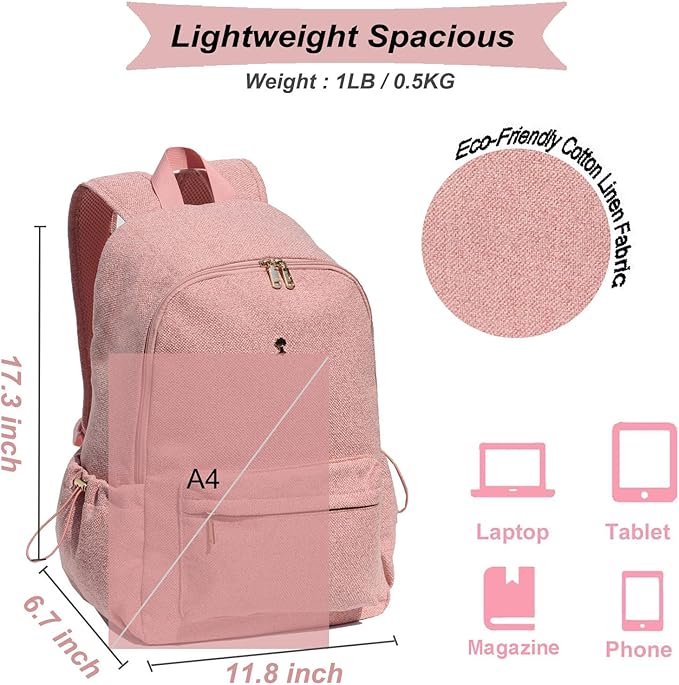 ESVAN Personalized Gifts Backpack Canvas Linen Nylon 17 inch Laptop Bag for Women Casual College