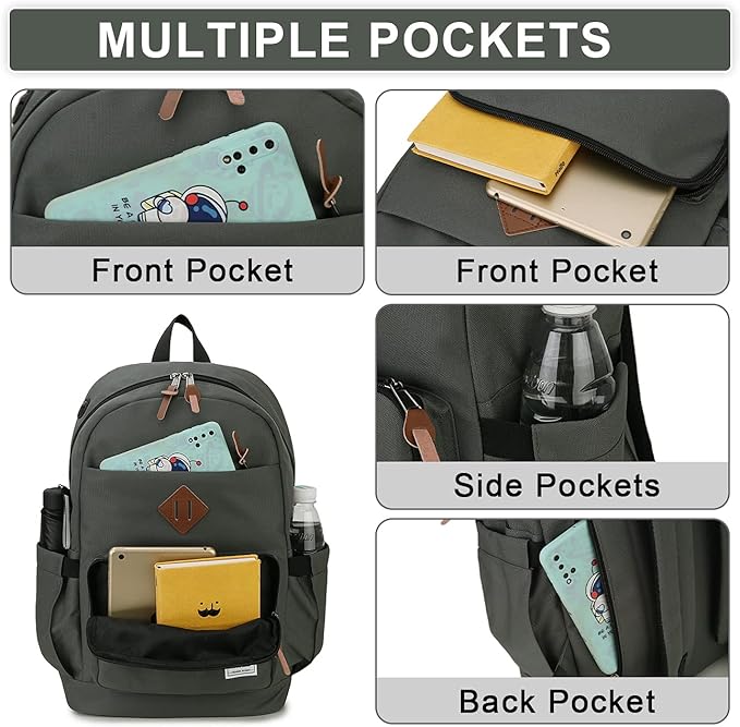 RAVUO School Backpack for Men Women, Water Resistant 15.6 inch Laptop Bag College Bookbag Casual Daypack Travel Rucksack
