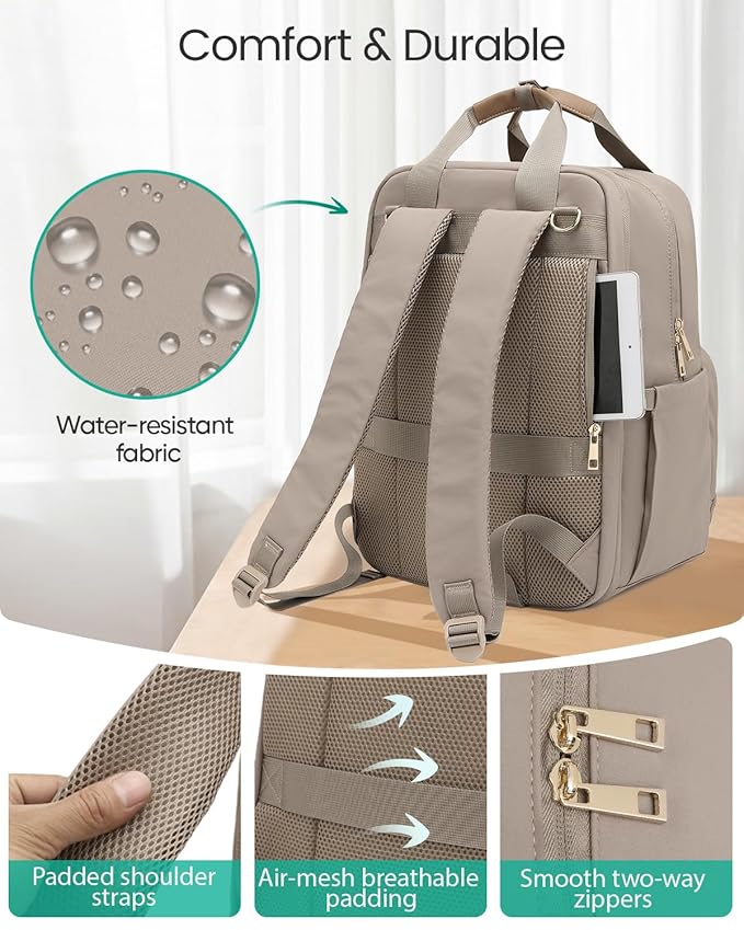 Extra Large Diaper Bag Backpack for Two Kids Twins - Expandable (26-36L) Baby Bag for Mom Girls Boys, Dual Big Compartments - Includes Changing Pad & Stroller Straps, Khaki, Quilted