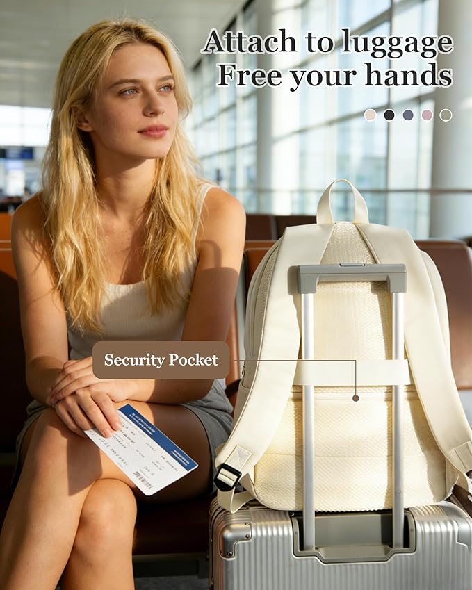 Lightweight School Backpack for Women Men, Multi Pocket Backpack for College Students, Waterproof Middle School Bags, Simple Bookbag for Teens Girls Boys, Beige