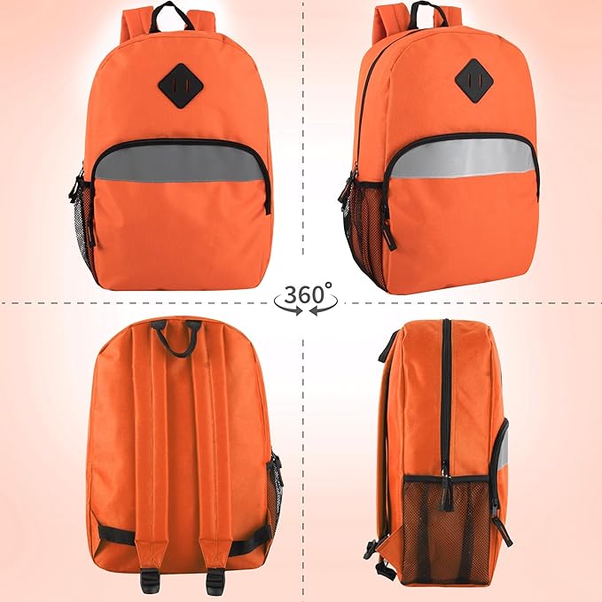 Trail maker Reflective School Backpack for Kids | Colorful Backpack with Adjustable Straps, Side Water Bottle Pockets (Orange)
