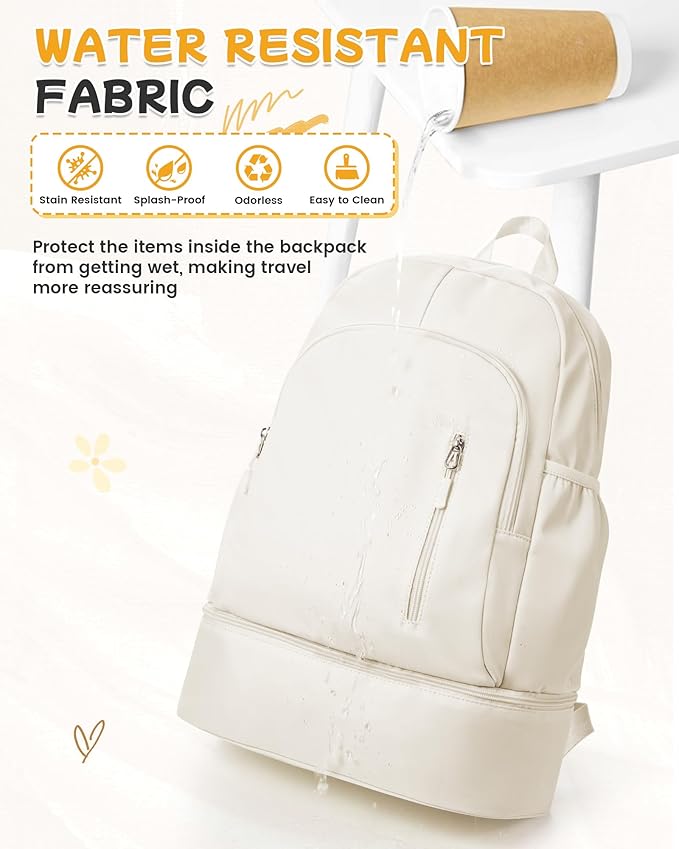 BJLFS Gym Backpack for Women Foldable Outdoor Weekender Gym Bag with Shoe Compartment & Wet Pocket, Waterproof Sports Backpack, Dance Back Pack & Yoga Track Bag-Beige