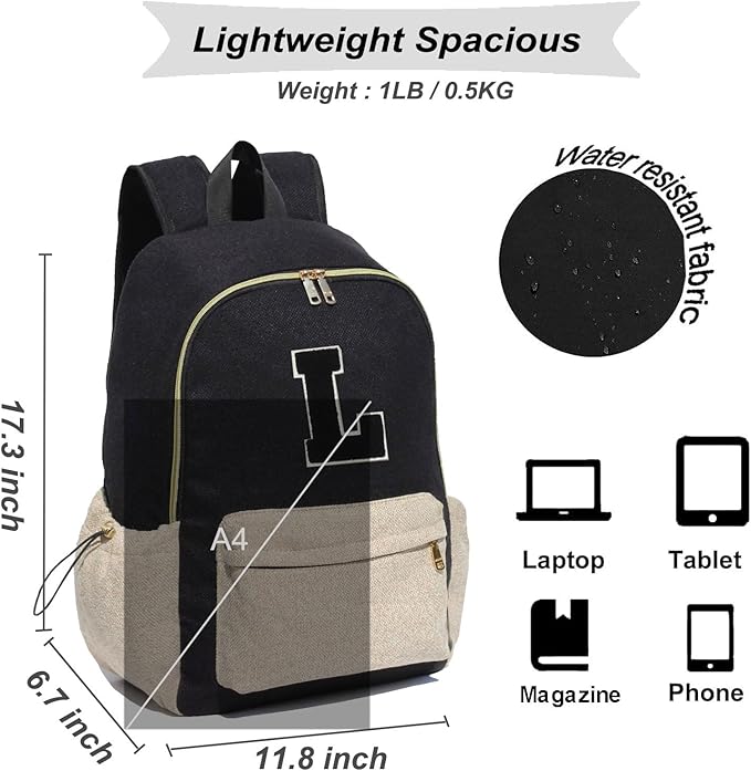 ESVAN Personalized Gifts Backpack Canvas Linen Nylon 17 inch Laptop Bag for Women Casual College