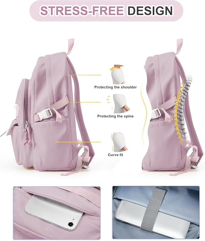 Aesthetic School Backpack for Women Men College Backpack With Lots Of Pockets Waterproof Travel Casual Daypack Cute Bookbag For Teens Girls Boys High School Bag(Purple)