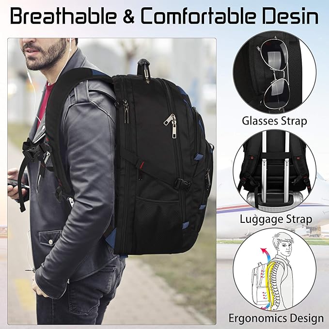 Mogplof 18.4 Laptop Backpack Men Women, 55L Extra Large Laptops Backpack with USB Charger Port,TSA Friendly Flight Approved and RFID Anti-theft Pocket,Water Resistant Suiltable for Traveling&Business
