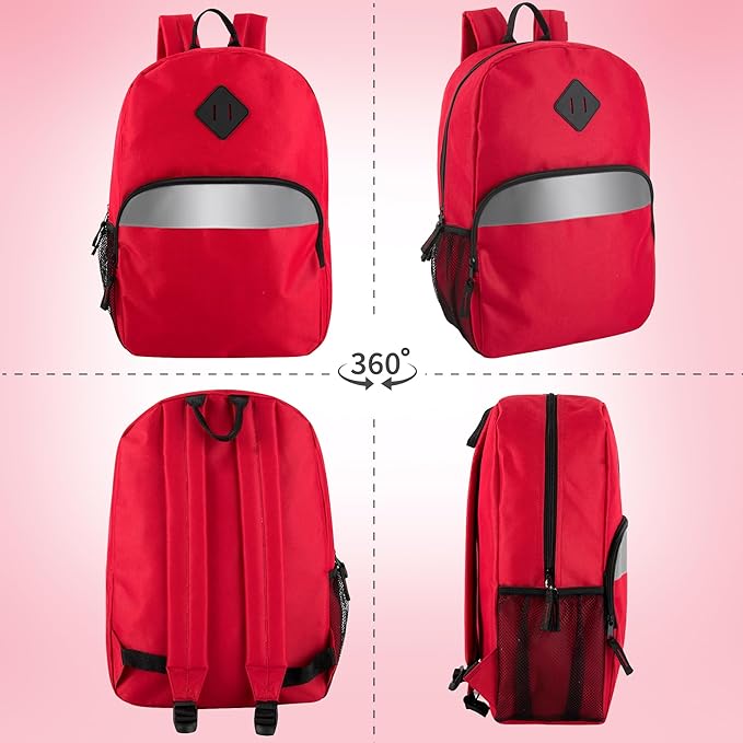 Trail maker Reflective School Backpack for Kids | Colorful Backpack with Adjustable Straps, Side Water Bottle Pockets (Red)