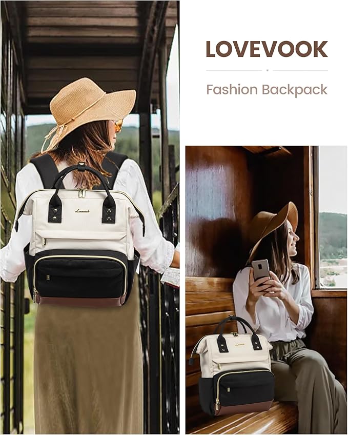 LOVEVOOK Mini Backpack for Women, Small Backpacks Purse, College Bookbag for School, Fashion Bag for Travel Work Gift, Lightweight Daypack, Beige-Black-Brown