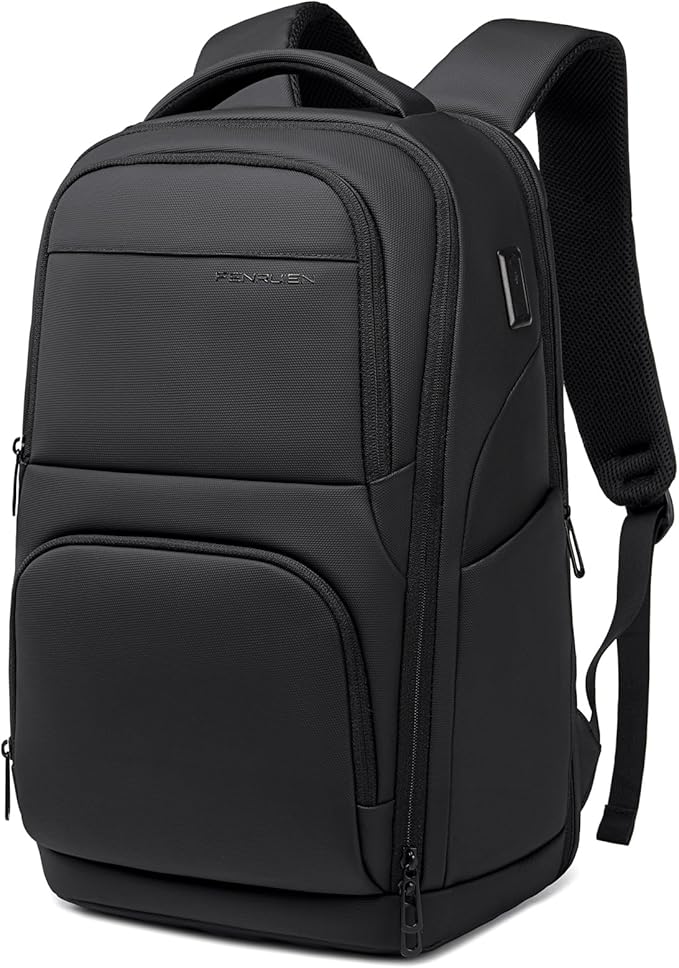 FENRUIEN Business Laptop Backpack for Men, Anti-Theft Travel Backpack with USB Charging Port, Water-Resistant Computer Pack Fits 15.6" Laptop, TSA-Friendly Commuter Daypack, Black
