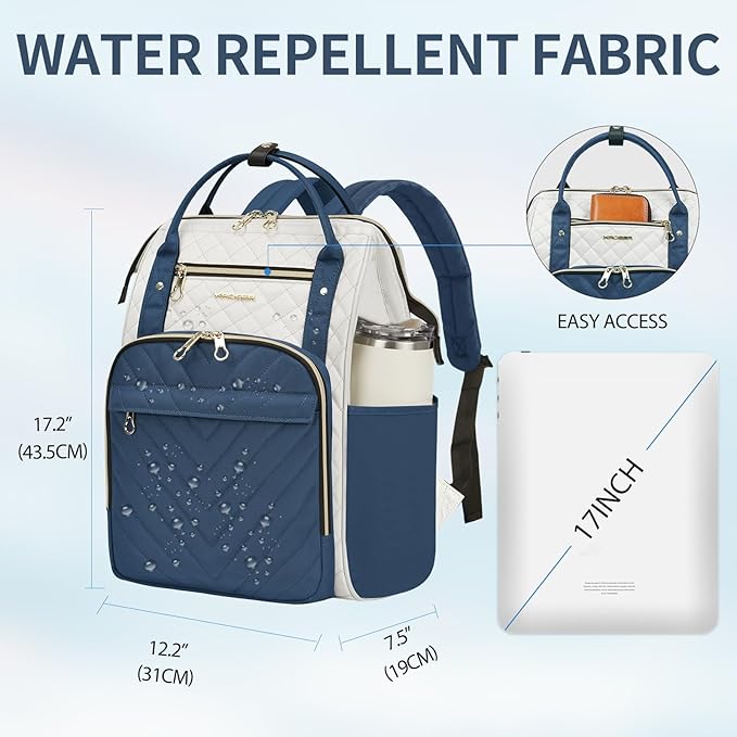 KROSER Laptop Backpack 17" Stylish Backpack Water Repellent College Casual Daypack with USB Port Travel Business Work Bag for Men/Women-Beige/Haze Blue